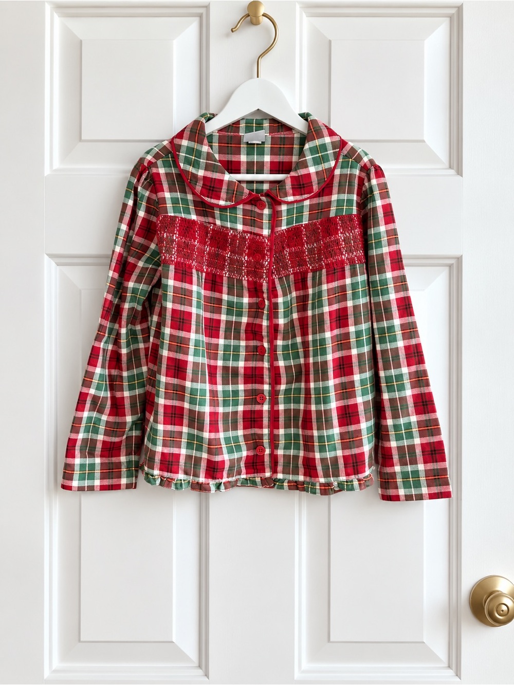 Janie and Jack Girls Size 6 Christmas Plaid Smocked Holiday Blouse